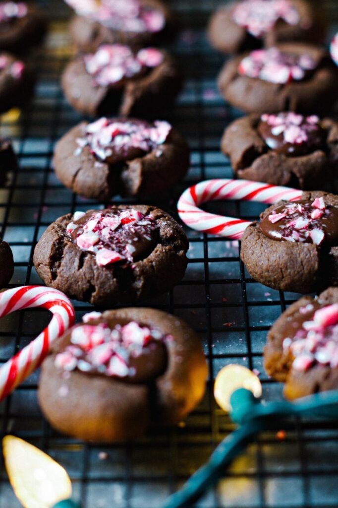 Double Chocolate Peppermint Thumbprint Cookies