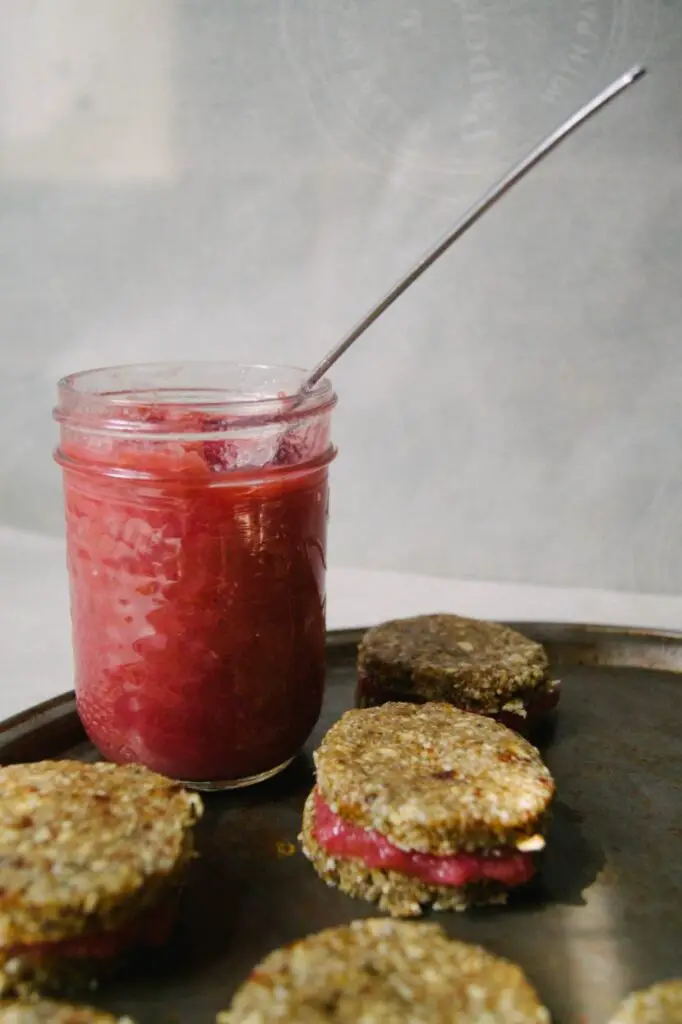 Oat Date Sandwich Cookies With Rhubarb Ginger Compote