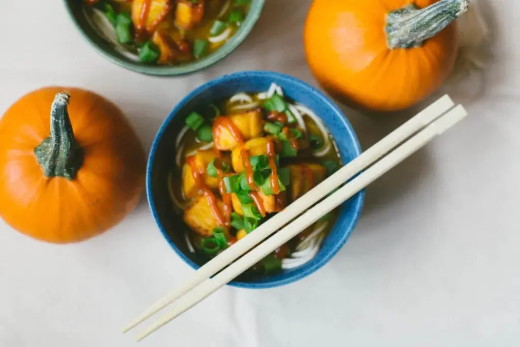 Miso Pumpkin Glazed Tofu Noodle Bowls