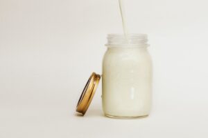 Evaporated milk poured.