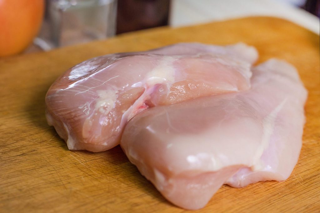 Veins in raw chicken breasts. Credit: Shutterstock