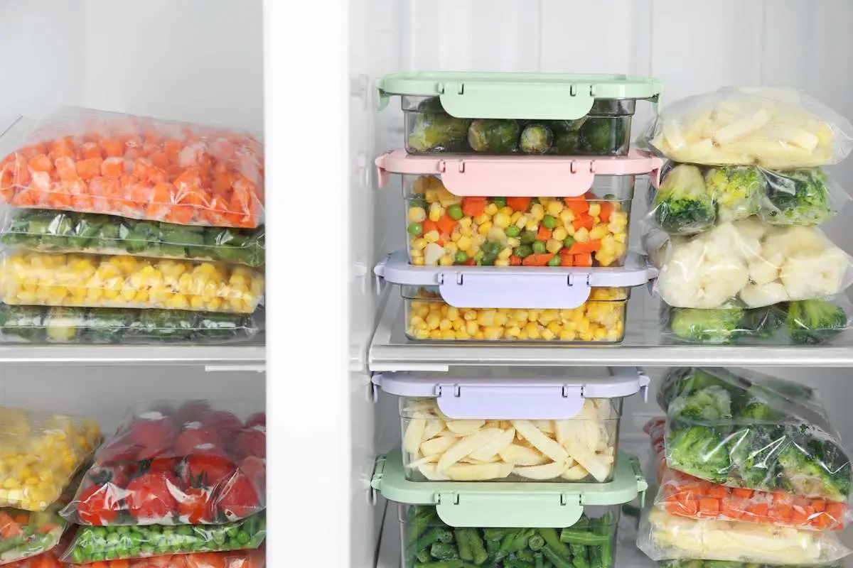 Frozen vegetables in containers in the freezer. Credit: Treehugger.com