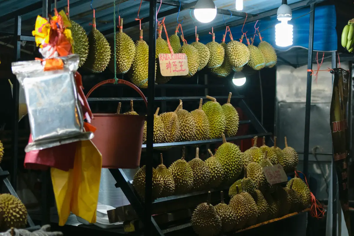 Jackfruit hanging at a market. Credit: Unsplash