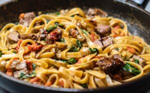 Beef and mushroom pasta. Credit: Unsplash