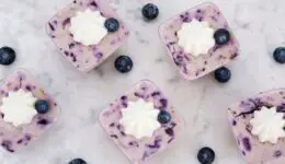 Mini blueberry cheesecakes.