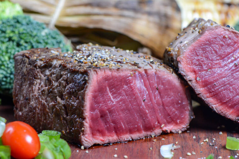 Black and blue steak.