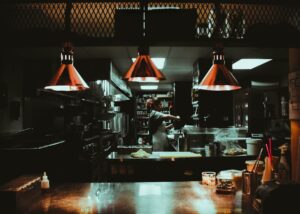 Restaurant kitchen area.