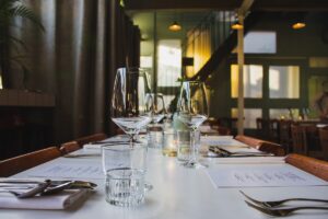 Restaurant table set and ready.