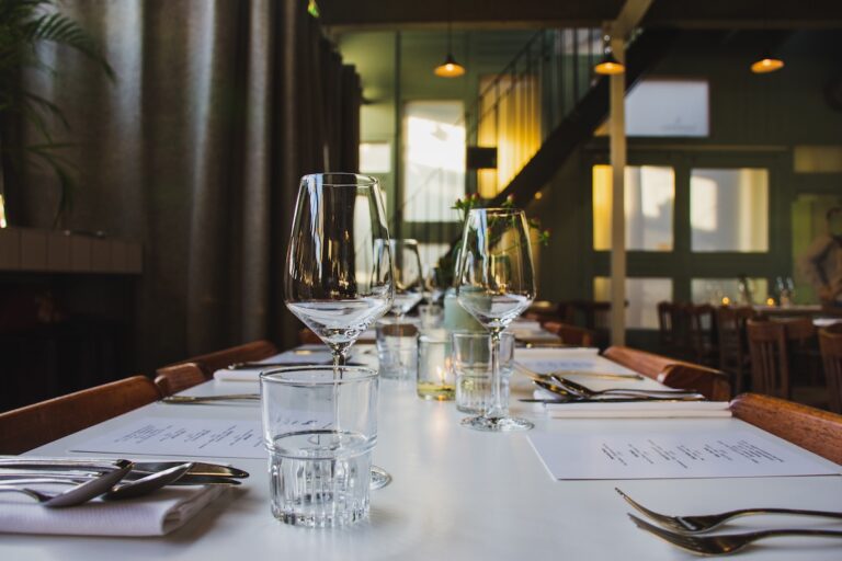 Restaurant table set and ready.