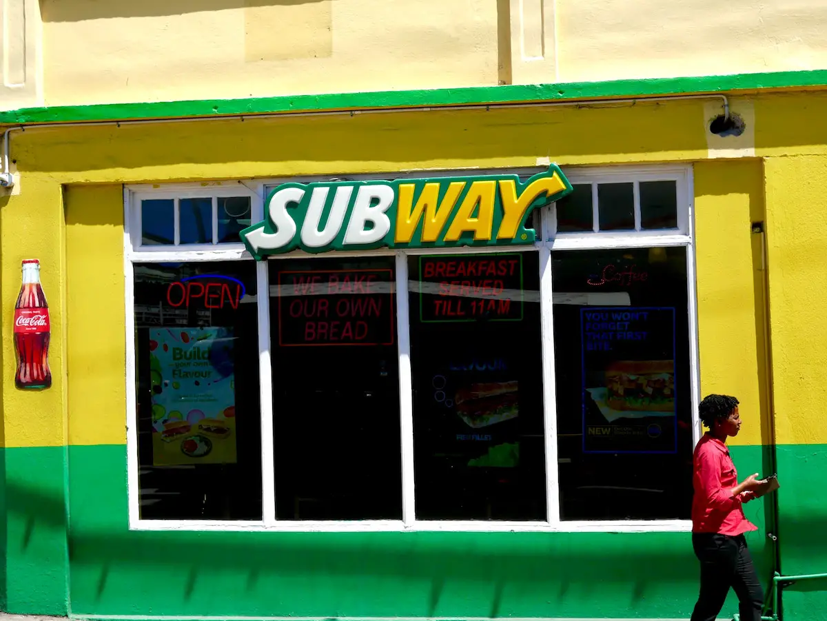 Subway front of shop.